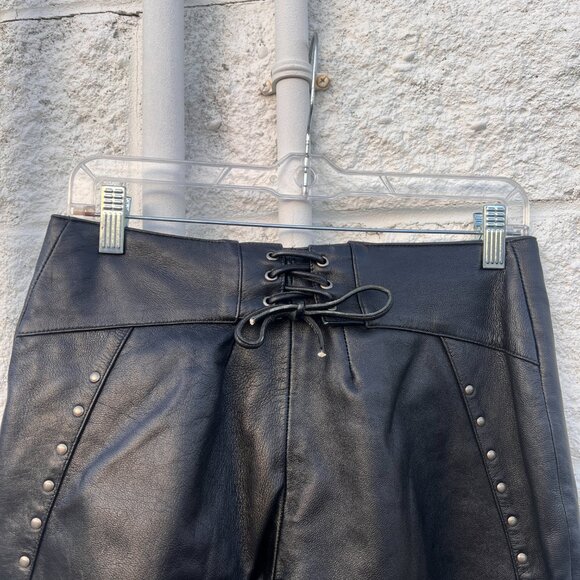 Harley Davidson Studded Black Genuine Leather Pants w Back Lace Up Detail Sz 10 - Picture 7 of 9